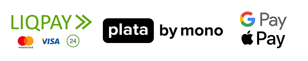 Приймаємо до оплати Visa, Mastercard, Googlepay, ApplePay